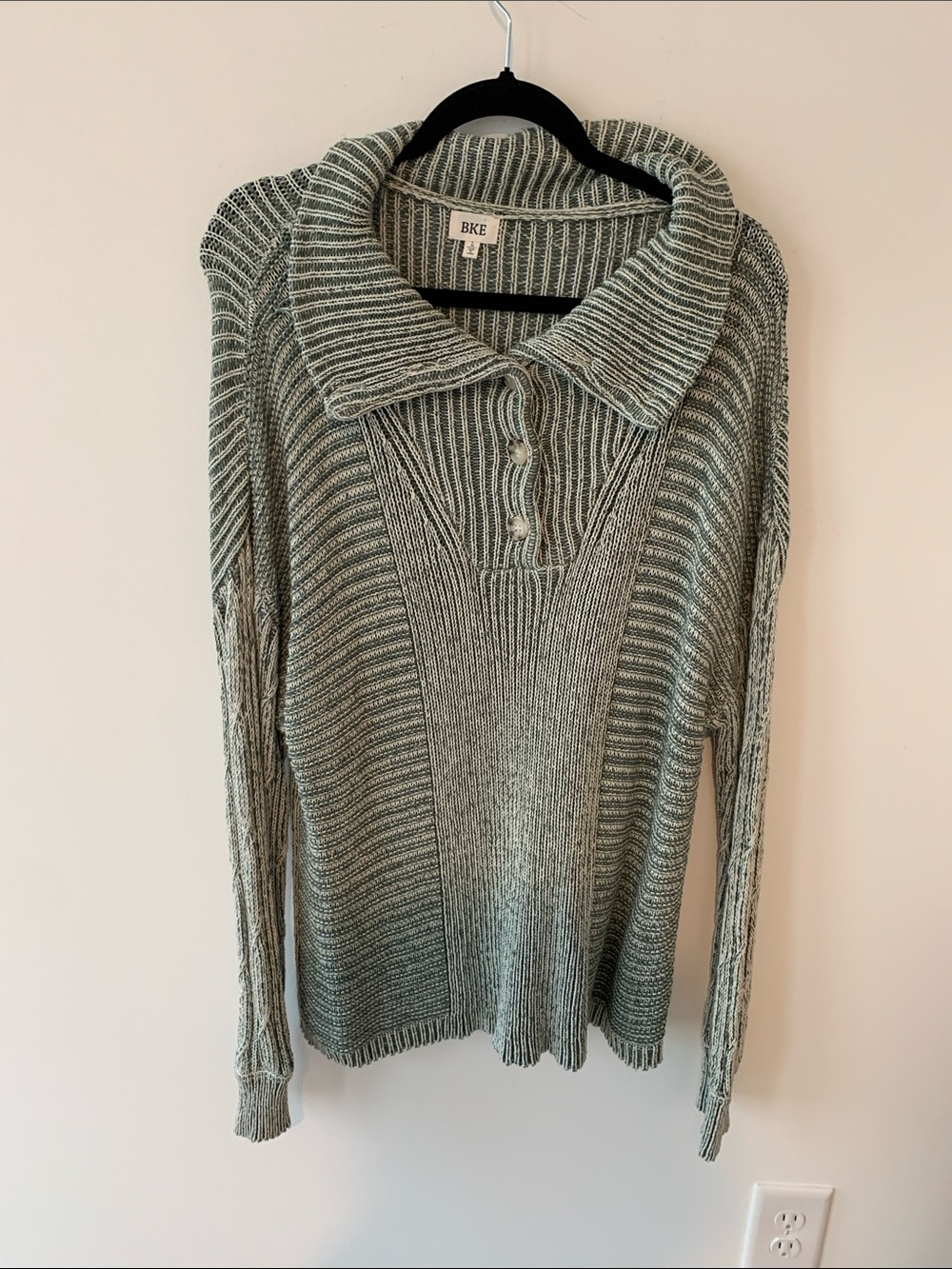 BKE Sage Green Ribbed Cowl Neck Pullover cotton sweater mini dress L NWOT